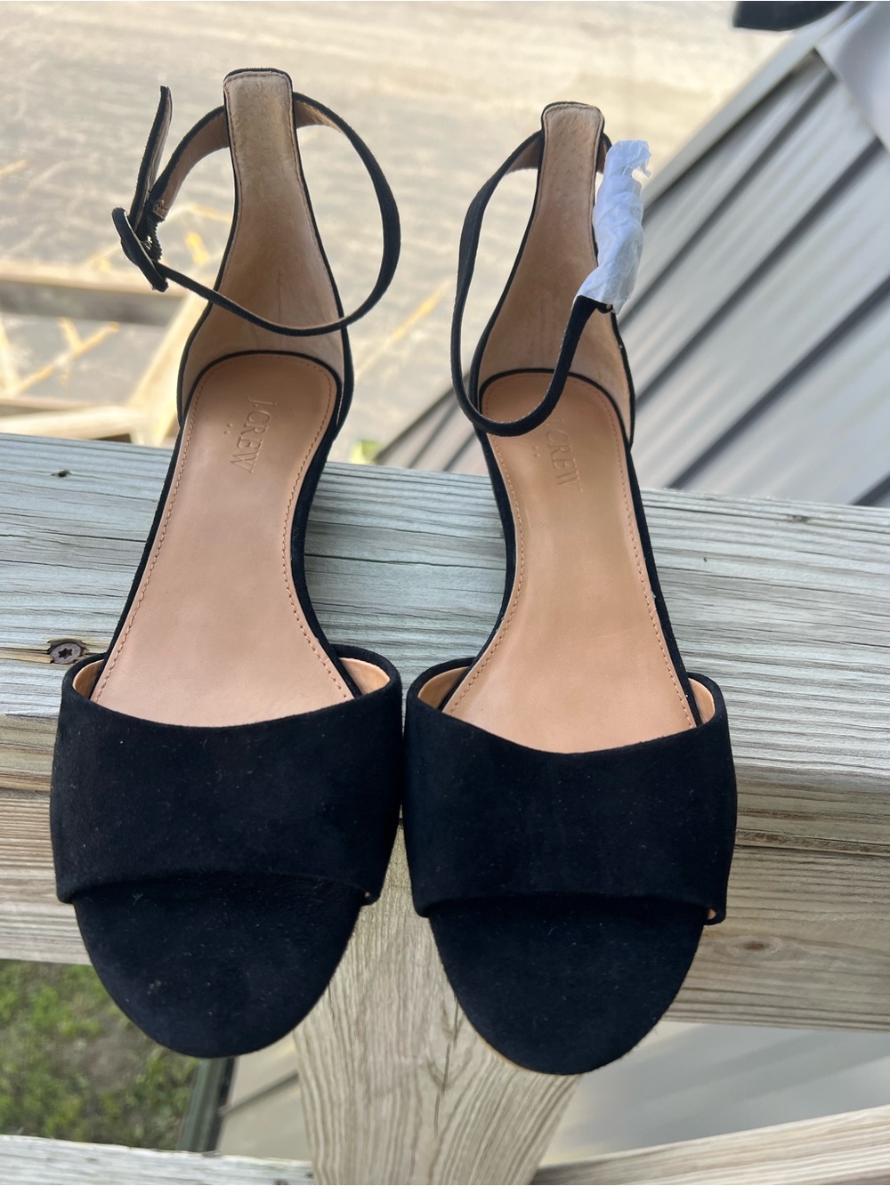 J. Crew Factory Nude Demi-Wedge Sandals Womens Size 8 Ankle Strap Open Toe Suede - Picture 3 of 10